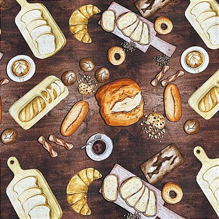 Tecido tricoline digital pães e086 - 100% algodão 50cm x 150cm Peripan