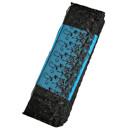 TULE BORDADO CRL-03 COR PRETO 80MM C/13.70 METROS