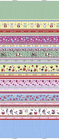 Tricoline barrado digital divertido - 100% algodão 50cm x 150cm