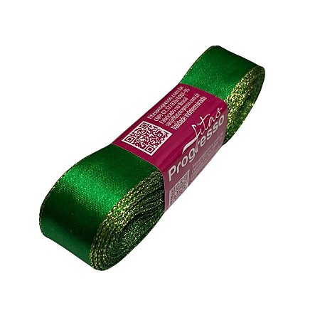 Fita de cetim metalizada cor verde 22mm c/10 metros progresso