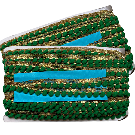 Pompom Metalizado 10mm Cor 540 Verde Bandeira/Ouro Com 25 Metros Nybc