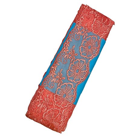 TULE BORDADO CRL-01 COR CORAL 75MM C/13.70 METROS