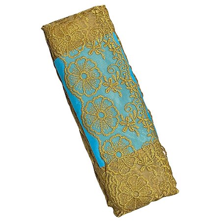 Tule Bordado Crl-01 Cor Dourado 75mm Com 13.70 Metros Nybc