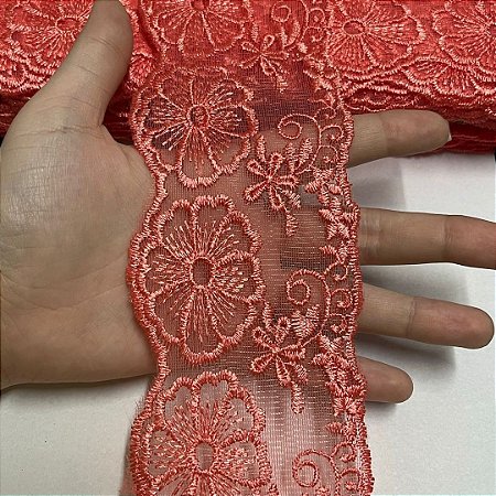 TULE BORDADO CRL-01 COR CORAL 75MM POR METRO