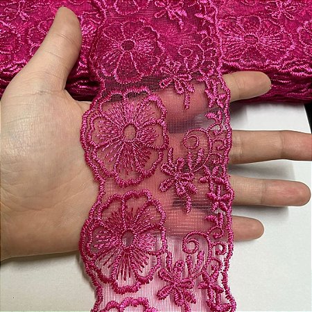 TULE BORDADO CRL-01 COR PINK 75MM POR METRO
