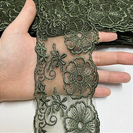 TULE BORDADO CRL-01 COR VERDE MUSGO 75MM POR METRO