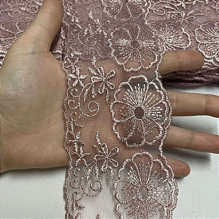 TULE BORDADO CRL-01 COR ROSE 75MM POR METRO