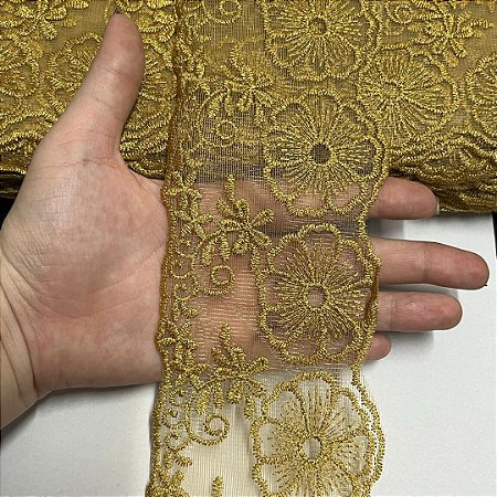 Tule Bordado Crl-01 Cor Dourado 75mm Por Metro Nybc