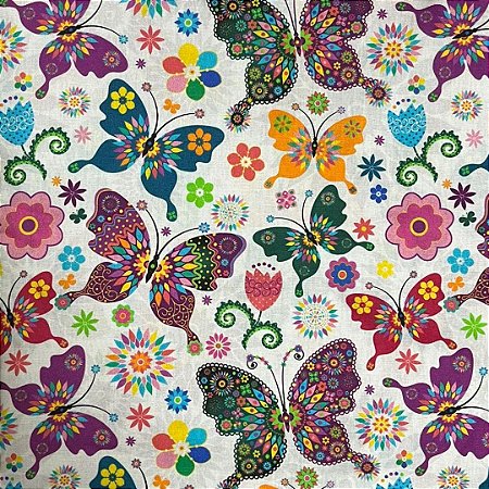 Tecido tricoline digital borboletas ref 7958 - 100% algodão 50cm x 150cm Peripan