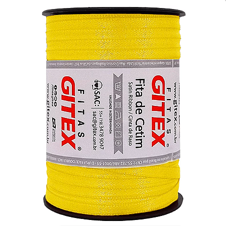 Fita cetim 7mm cor amarelo canário n 1 com 100 metros gitex