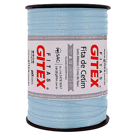 Fita cetim 7mm cor azul natier n 1 com 100 metros gitex
