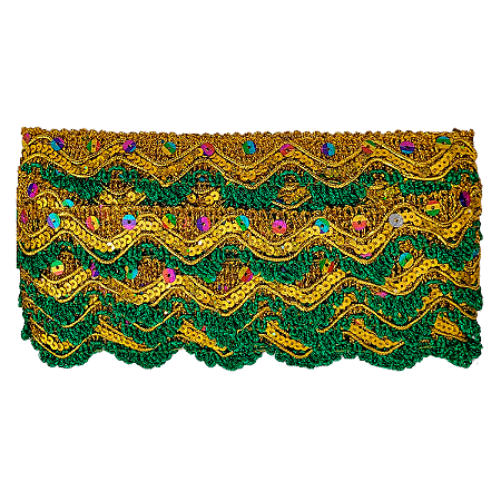 Galão Passamanaria Metalizada Carnaval Com 13,7 Metros 40mm Dourado Com Verde
