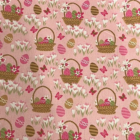 Tecido Tricoline Cesto de Páscoa 50cm x 150cm Ref V002 Peripan