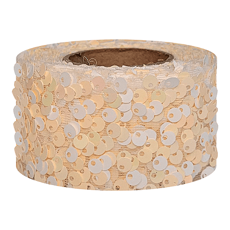 Fita Tule com Paetê Carnaval 4cm Branco Furtacor com 4,57 Metros Sanding