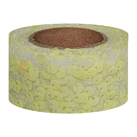 Fita Tule com Paetê Carnaval 4cm Amarelo Bebê com 4,57 Metros Sanding