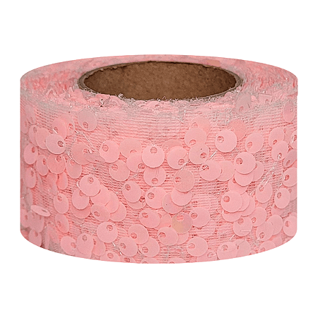 Fita Tule com Paetê Carnaval 4cm Rosa Bebê com 4,57 Metros Sanding