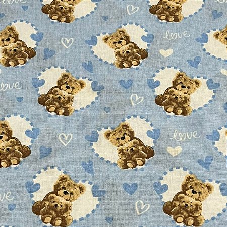 TECIDO TRICOLINE URSO FUNDO AZUL 0,50CM X 1,50 REF 7181 PERIPAM