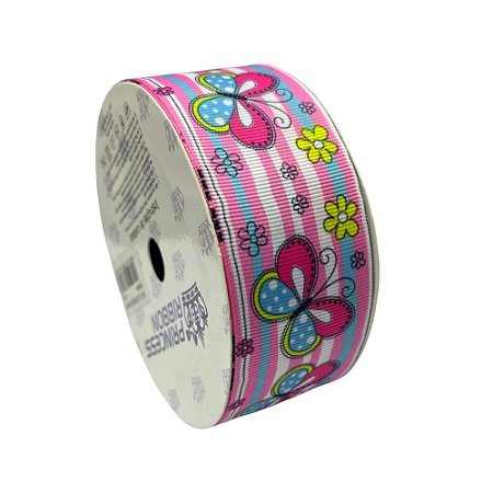 Fita Gorgurão Estampada Borboleta 38mm RO152883 Com 10 Metros Princess