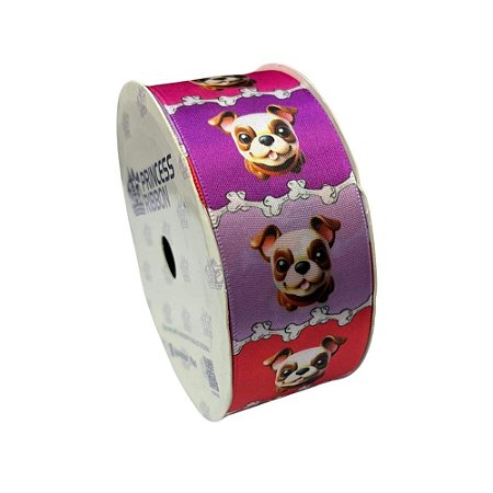 Fita Cetim Estampada Pet 38mm RO153174 Com 10 Metros Princess