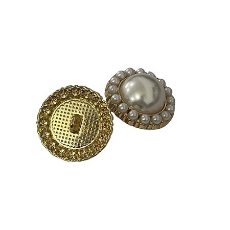 Botão Metal Dourado De Perola Com Pé 22mm Com 10 Unidades