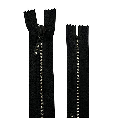 Ziper Fixo Com Strass 15cm Preto Com 10 Unidades