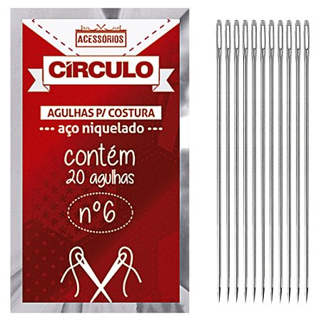 Agulha Para Costura Manual N6 Com 20 Unidades Círculo