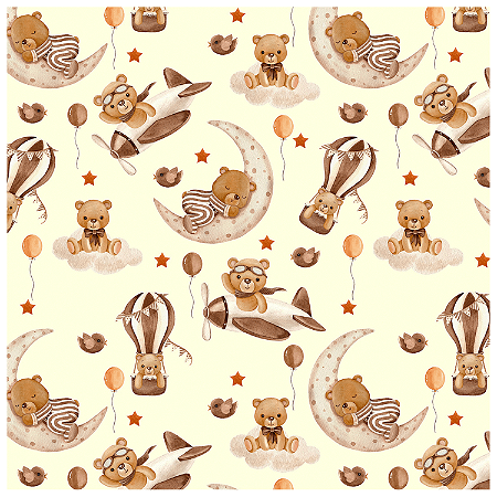 Tecido Tricoline Estampado Urso Ref:E7214 - 50cm x 150cm Caldeira