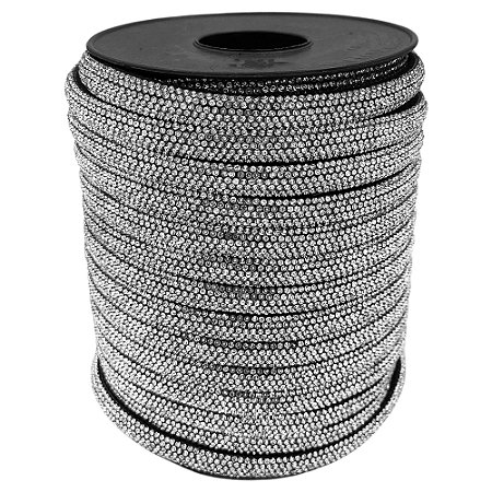 Tira de Strass Meia Cana 6,5mm Prata Por Metro Importado
