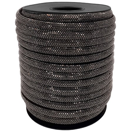 Tira de Strass Meia Cana 8mm Preto Por Metro Importado