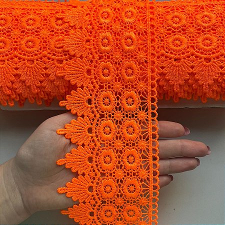 Renda Guipir Chl 427 Cor Laranja Neon 95mm Por Metro Nybc