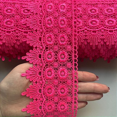 Renda Guipir Chl 427 Cor Rosa Neon 95mm Por Metro Nybc