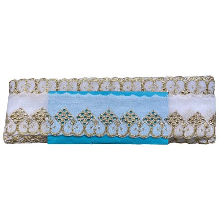 Bordado Ingles 5.0cm CTL 115 Branco/Ouro Com 13.70 Metros Nybc