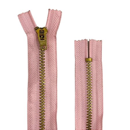 Zíper Fixo Metal Fino Dourado 15cm Cor 428 Rosa Bebê GC 459 Coats