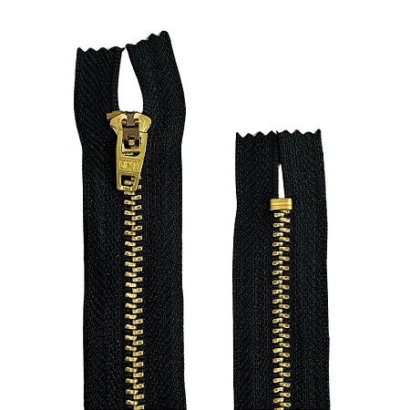 Zíper Fixo Metal Fino Dourado 12cm Cor Preto GC 459 Coats