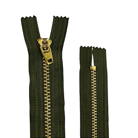 Zíper Fixo Metal Fino Dourado 18cm Cor 1001 Verde Militar GC 459 Coats