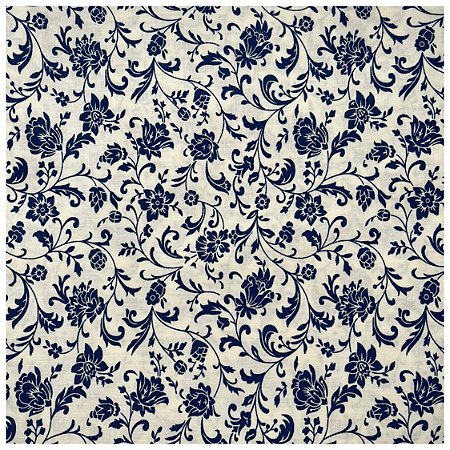 Tecido Tricoline Estampado Arabesco Azul Cor 06 Algodão Caldeira