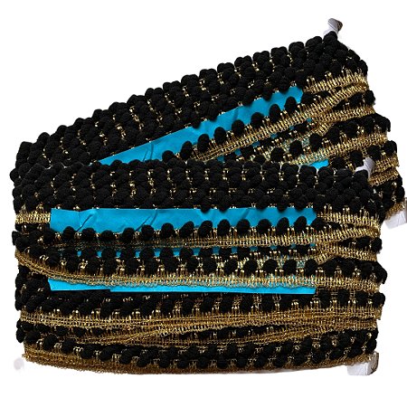 Pompom Metalizado 10mm Cor 310 Preto/Ouro Com 25 Metros Nybc