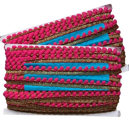 Pompom Metalizado 10mm Cor 312 Pink/Ouro Com 25 Metros Nybc
