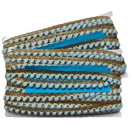 Pompom Metalizado 10mm Cor 177 Azul Claro/Ouro Com 25 Metros Nybc