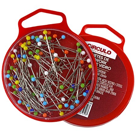 Alfinete de Patchwork Cabeça de Vidro Com 100 Unidades Círculo