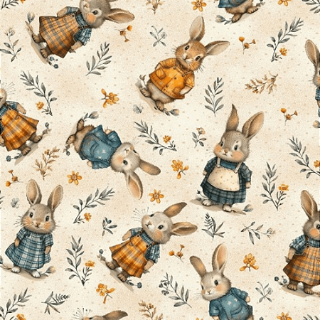 Tecido Tricoline Páscoa Coelhos 50cmx150cm Ref 204035 Cor 01 Caldeiras