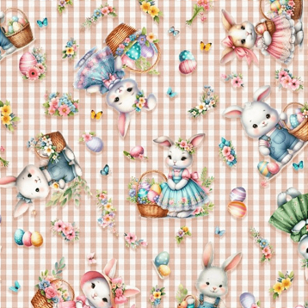 Tecido Tricoline Páscoa Coelhos 50cmx150cm Ref 204035 Cor 04 Caldeiras