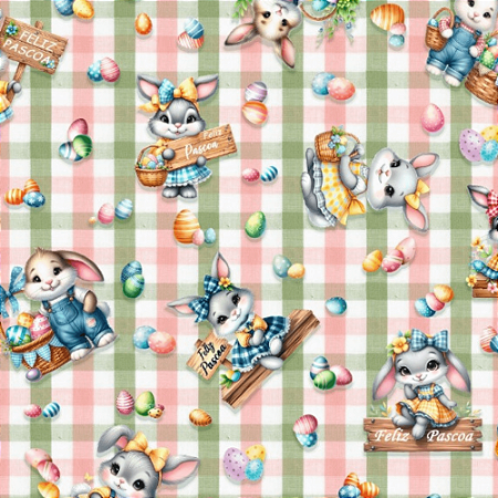 Tecido Tricoline Páscoa Coelhos 50cmx150cm Ref 204035 Cor 05 Caldeiras
