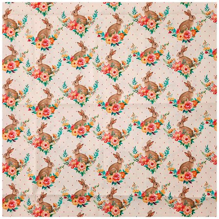 Tecido Tricoline Coelho de Páscoa 50cm x 150cm Ref D9050 V178 Peripan