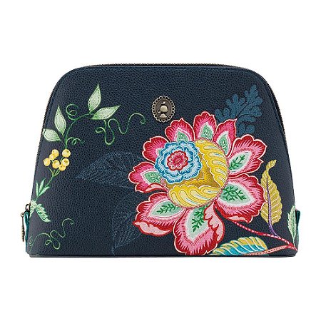 Necessaire Grande Triangle Jambo Flower Azul - Bags Collection