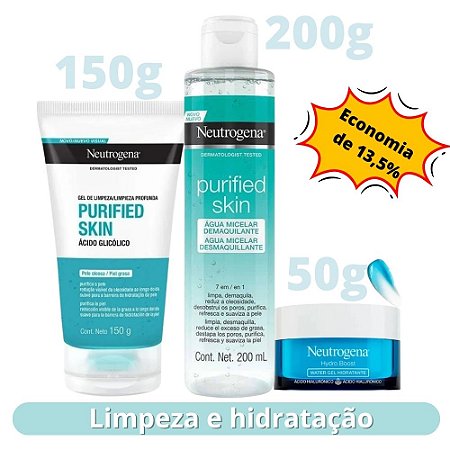 Kit - Purified Skin Neutrogena: Sabonete Gel Facial 150g + Água Micelar 7 em 1 200ml + Hydro Boost 50g