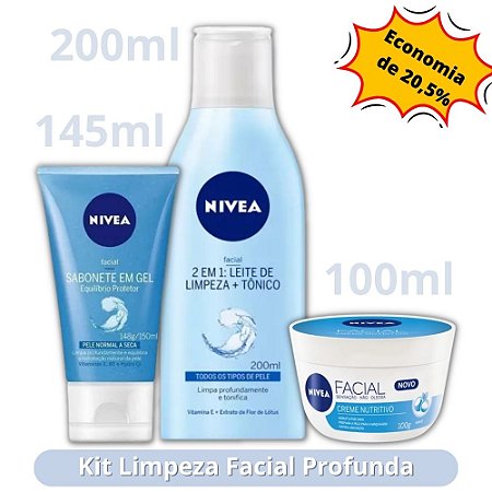 Kit - Nivea Facial Nutritivo _ Sabonete Equilibrio Protetor+ 2em1 Leite e Tônico + Creme Nutritivo