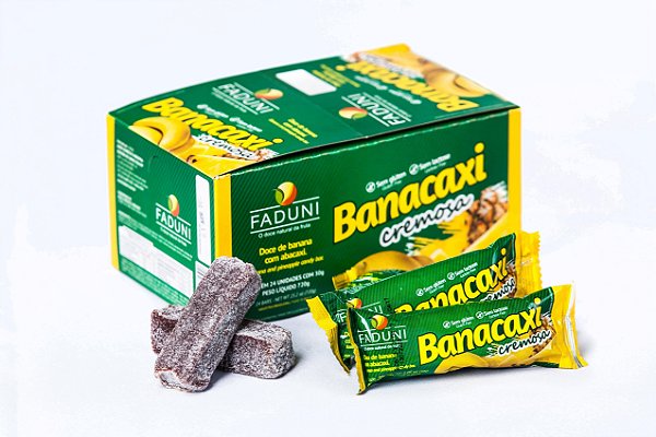 Kit 6 Displays Bananinha Cremosa Faduni com açúcar sabor abacaxi - 24 unidades de 30g - Doce de banana