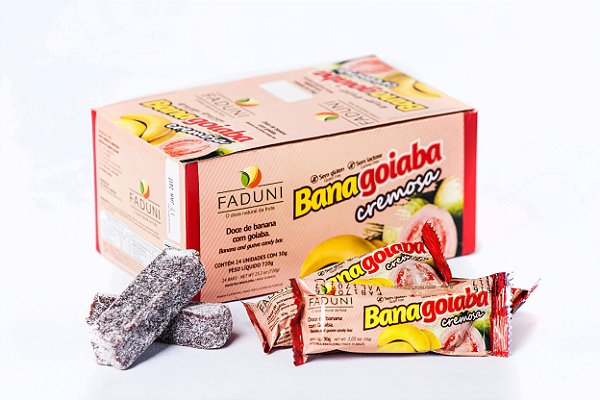 Kit 6 Displays Bananinha Cremosa Faduni com açúcar sabor goiaba - 24 unidades de 30g - Doce de banana