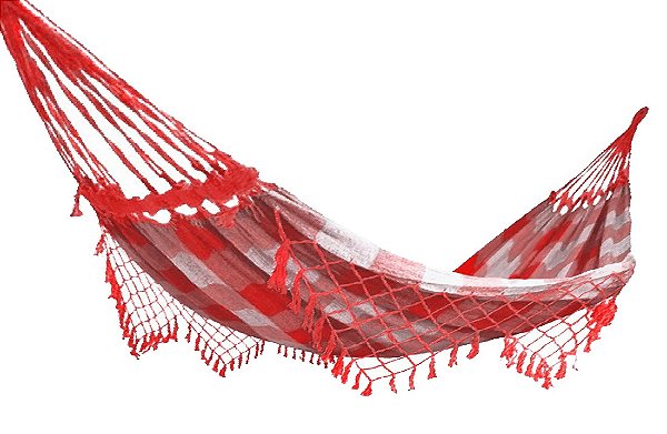 Rede De Descanso Casal Nordeste Super Resistente Vermelho com Branco Cor 08